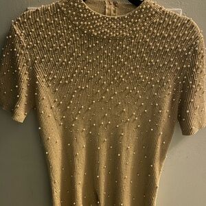 Elegant Pearl-Embellished Gold  Top